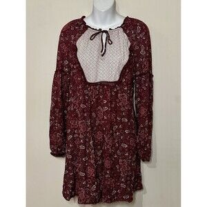 Hinge Red & White Floral Paisley Tunic Peasant Dress Size M EUC!!